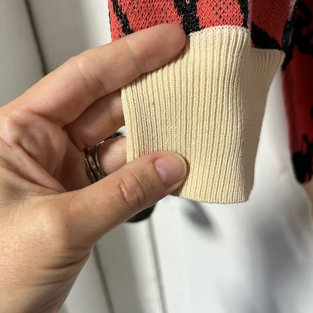 J Crew Floral 3/4  sweater with metallic thread and partially button down - Picture 7 of 7